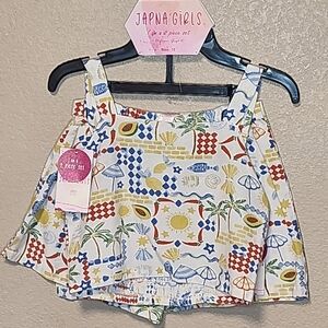 Japna Girls Colorful Tropical Patterned Top Set With Skort Size 10 & 12